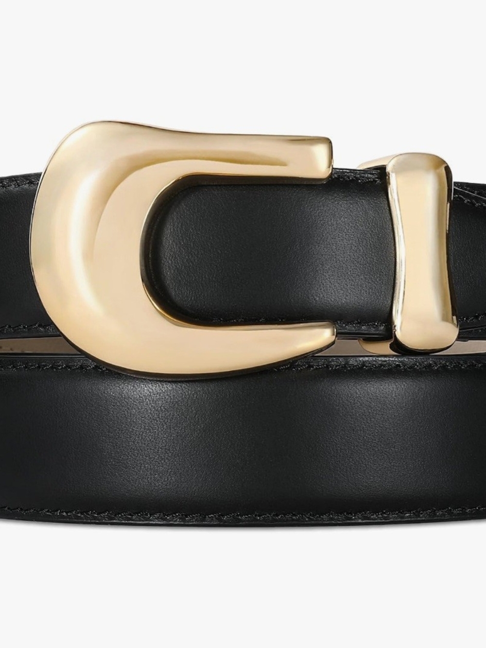 Black Leather Belt with Gold Buckle
